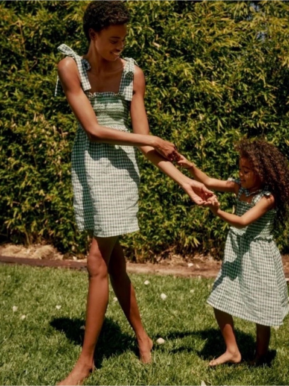 Reformation Dawson Dress - Green Gingham Smocked Tie-Shoulder Mini Dress - Picture 3 of 6